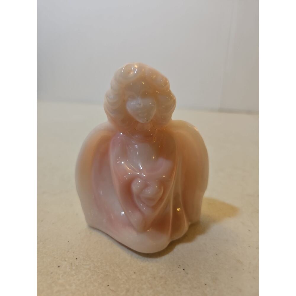 Vintage Fenton Angel Figurine Shiny Pink Swirl Glass Marked Glows Under Light